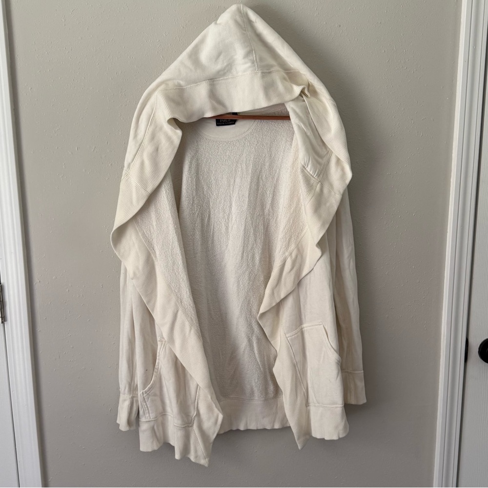 Ralph Lauren Women's Cream/White Hooded Sweater Cardigan Size Medium